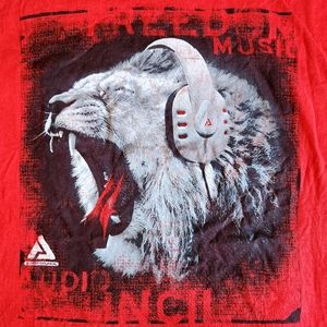 Audio Council Lion's Roar Freedom Music Headphones DJ Red XL Graphic T-Shirt Tee